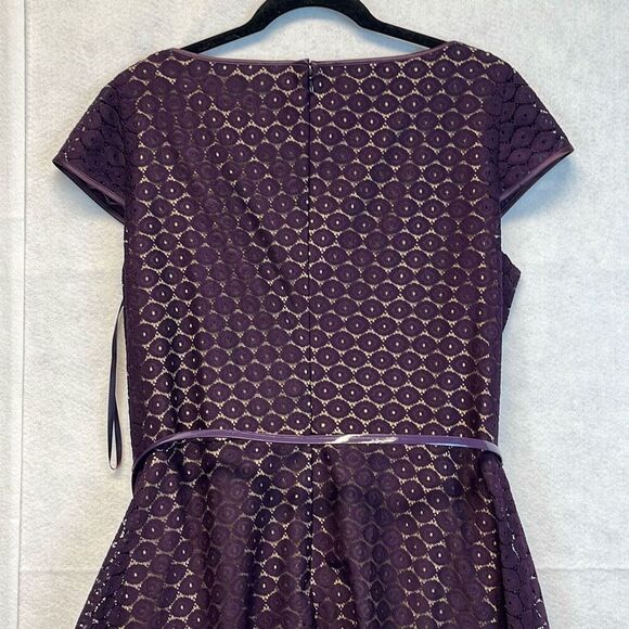NWT BLACK LABEL by EVAN PICONE Dress Size16 Dark Purple Lace with Belt - Picture 11 of 15